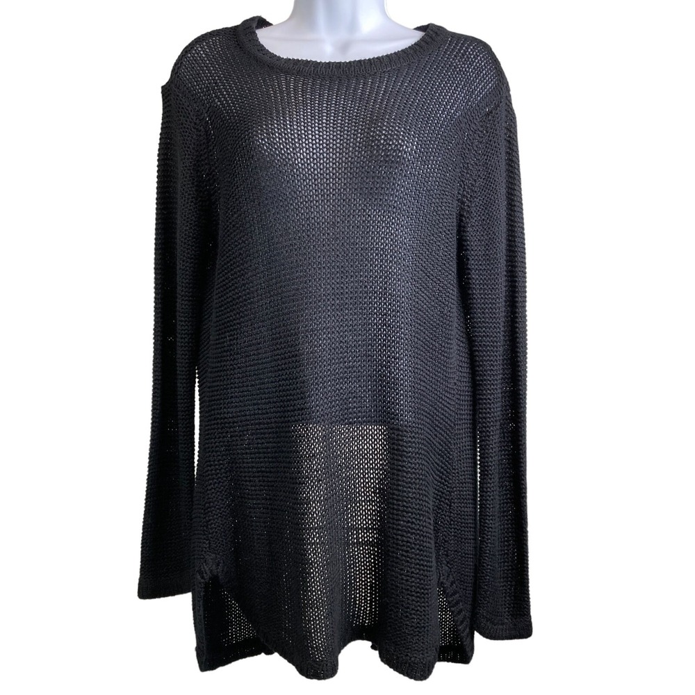 RETROD Sheer Black Open‎ Knit Sweater Cover-Up S Whimsigoth Grunge Beach Layer